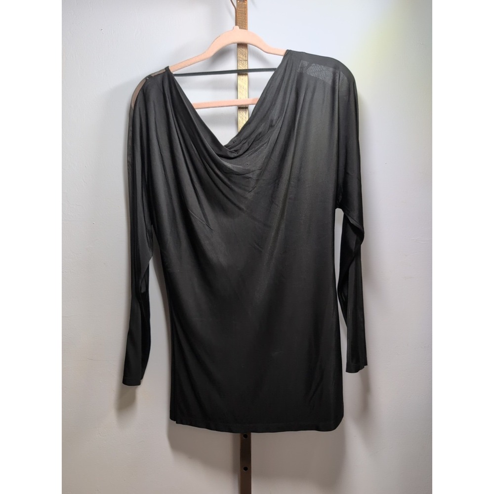 Donna Karan Tunic Black Long Sleeve Draped Front Stretch Size Small NEW